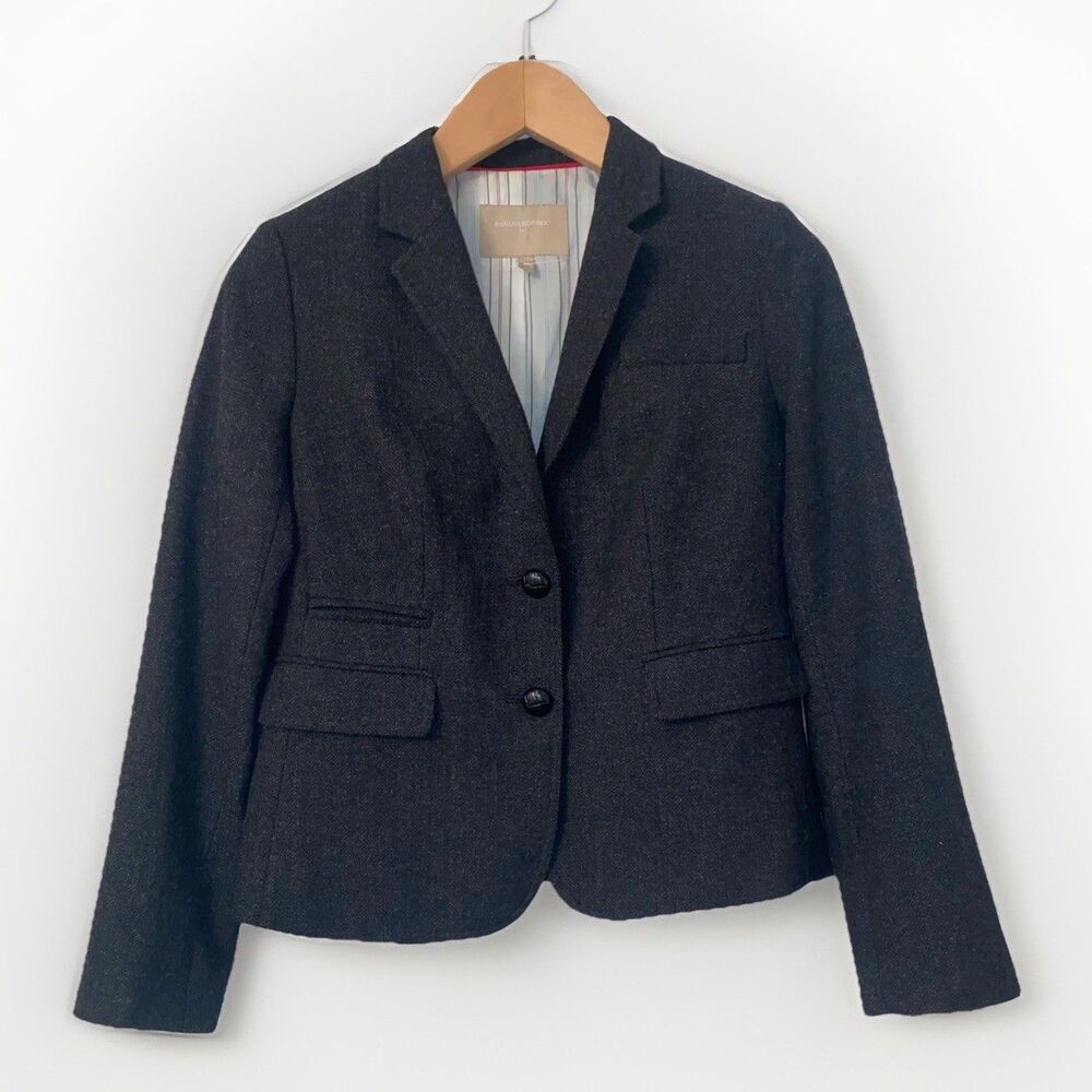 Banana Republic Grey Tweed Wool Blazer 8P Petite